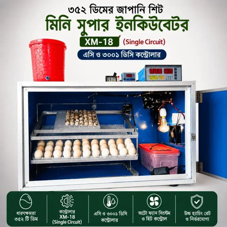 ৩৫২ ডিমের জাপানি শিট মিনি সুপার ইনকিউবেটর XM-18(Single Circuit) এসি ও ৩০০১ ডিসি কন্ট্রোলার