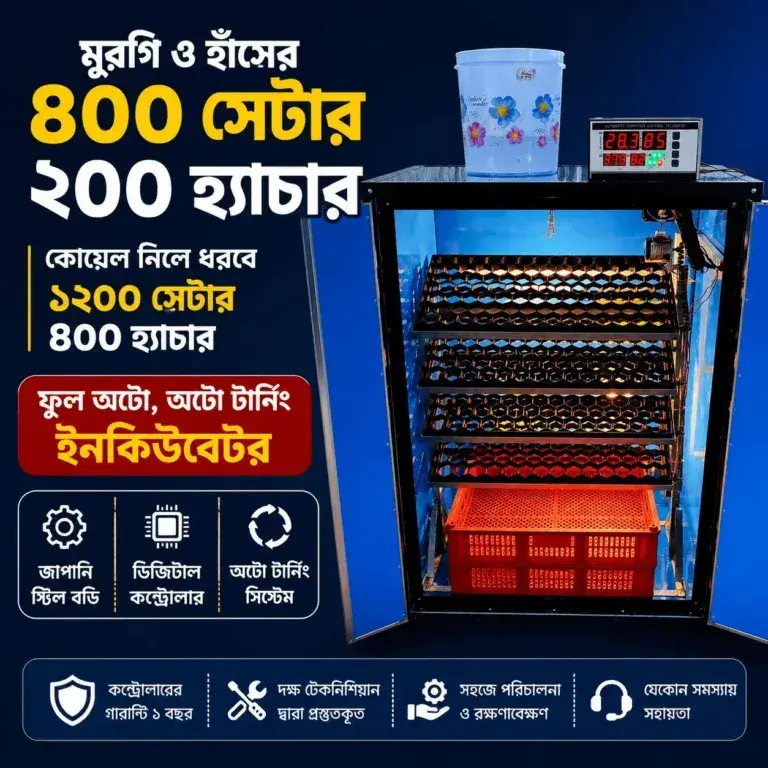 মুরগি ও হাঁসের ৪০০ সেটার ২০০ হ্যাচার, কোয়েল ১২০০ সেটার ৪০০ হ্যাচার জাপানি স্টিল বডি ফুল অটো ইনকিউবেটর